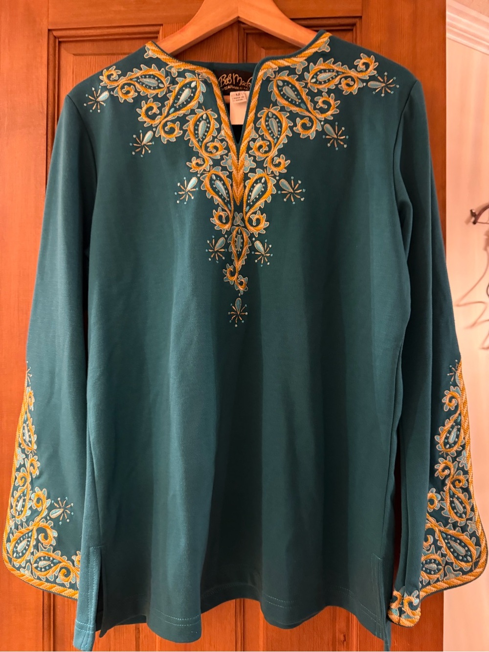 Bob Mackie Teal Tunic with Gold Paisley Embroidery